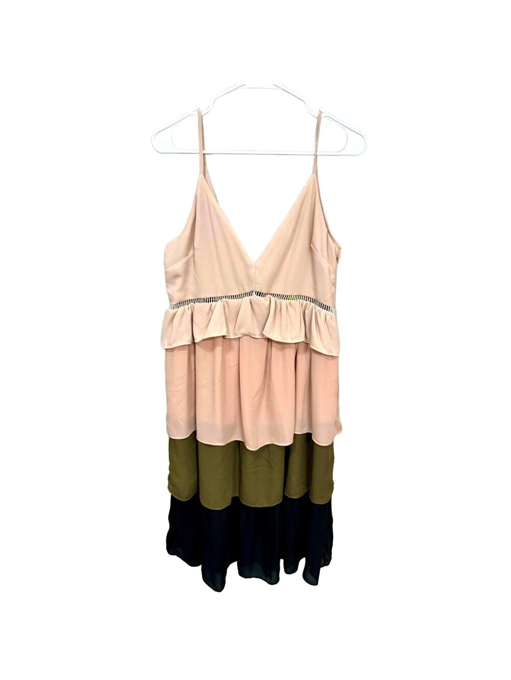 Gianni Bini Striped Tiered Ruffle Knee Length Dress Large